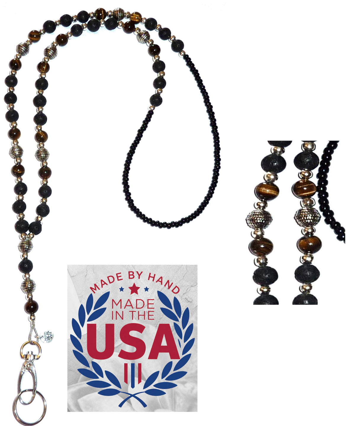 Hidden Hollow Beads Slim Style Women's Fashion Beaded Lanyard, 34" Jewelry Lanyard for ID Badge Holder and Keys