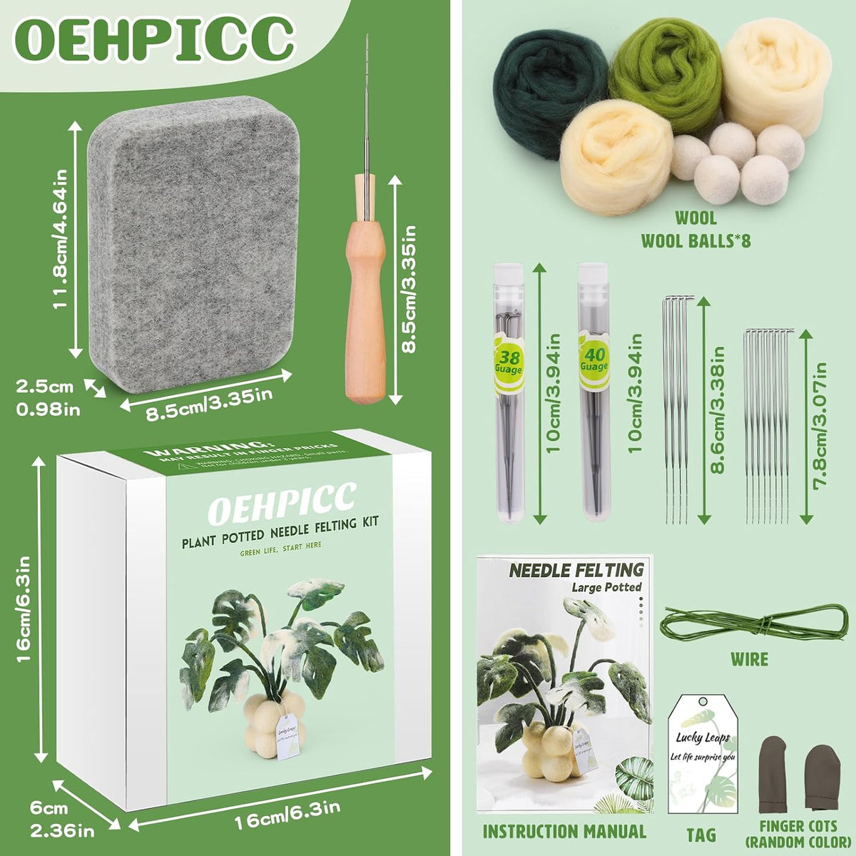 OEHPICC Needle Felting Kit for Beginners, Monstera Potted Plant Felt Kit
