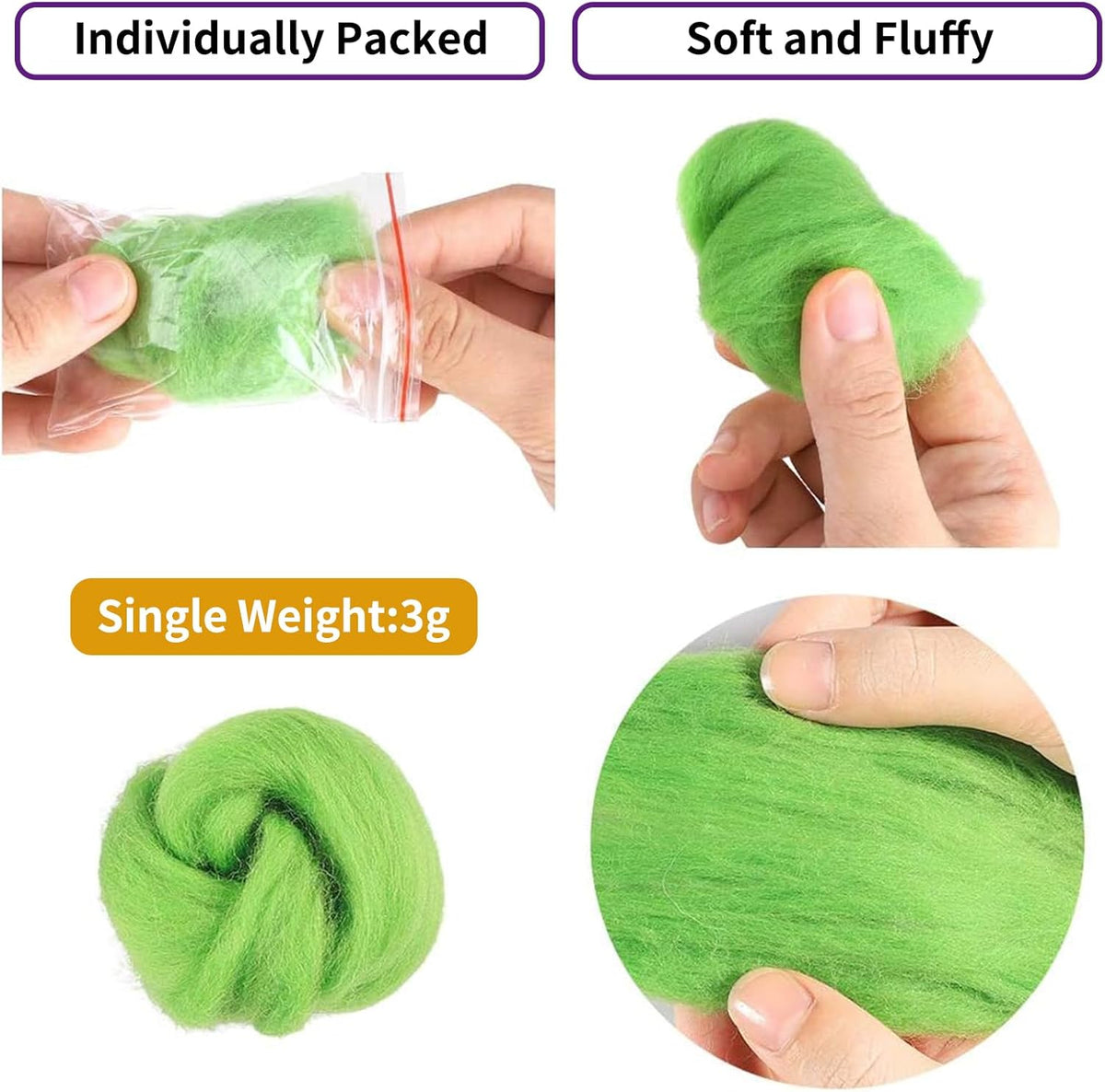 Habbi 100 Colors Needle Felting Wool Roving, 3g Each