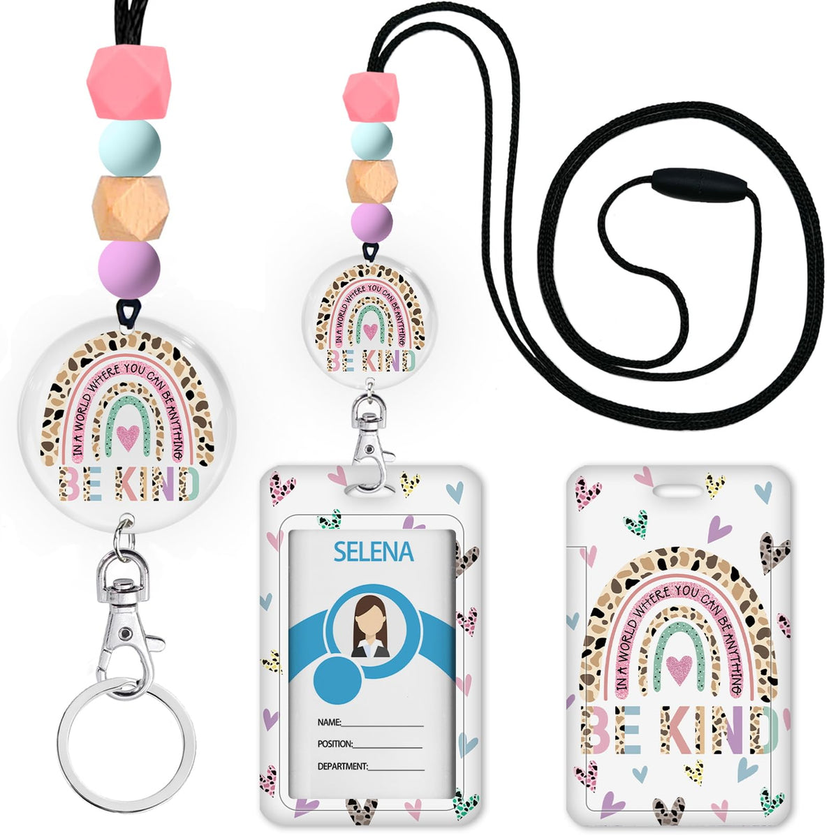 Teacher Lanyards for ID Badges, Breakaway Handmade, Be Kind Heart