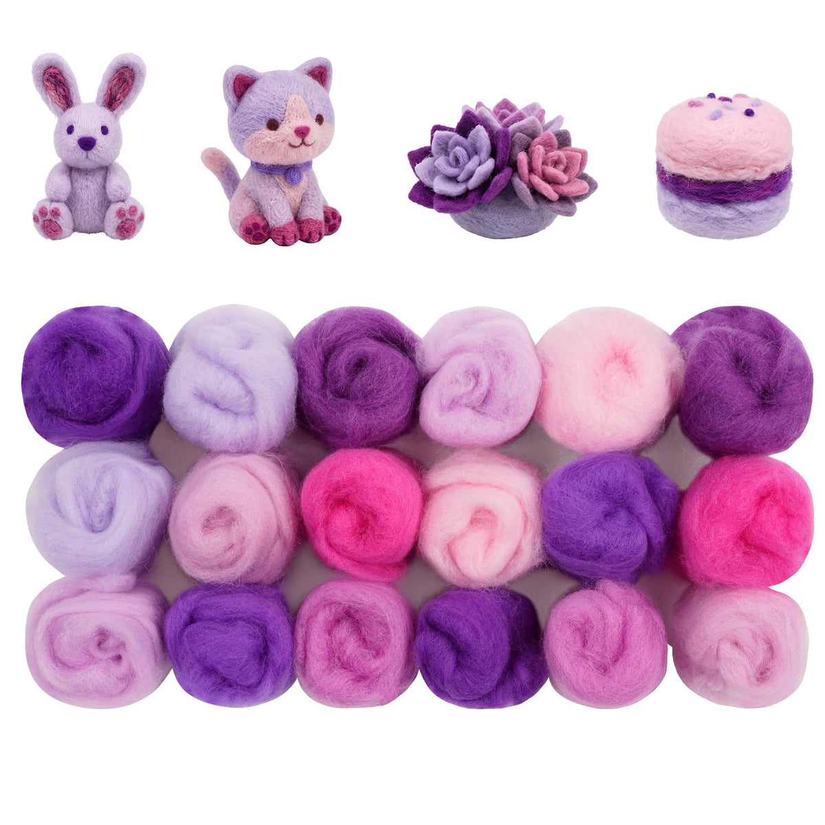 Ainiv 18 Pcs Needle Felting Wool, 9 Colors x 2 Packs Wool Roving, Brown