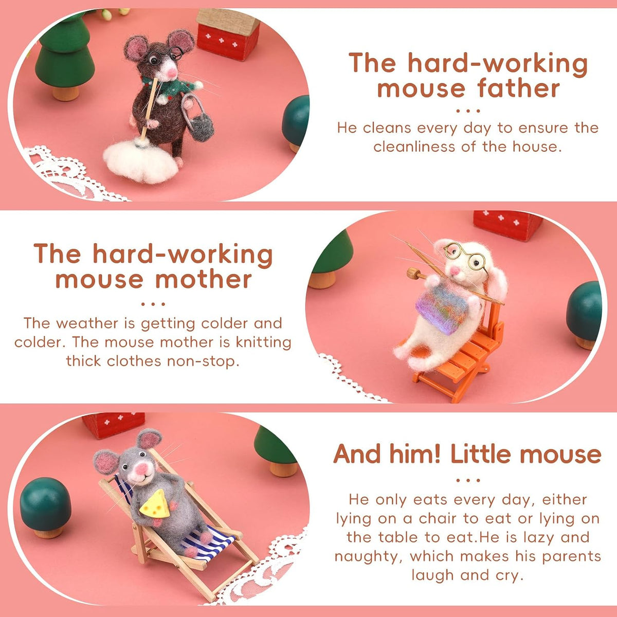 OEHPICC Mouse Family Needle Felting Kit,Needle Felting Starter Kit