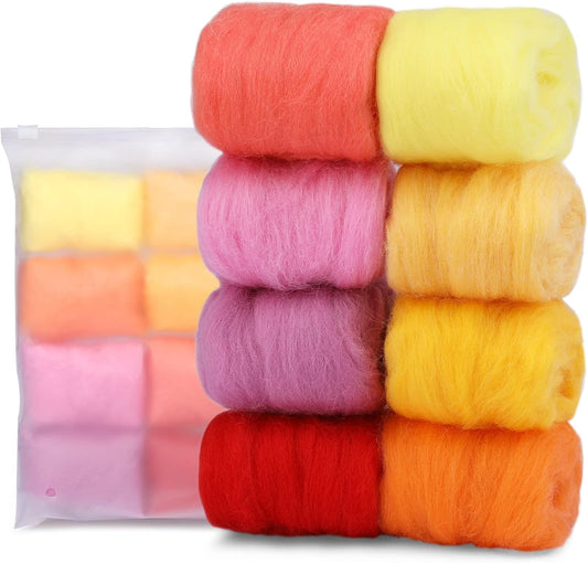 Wonvoc Needle Felting Wool 2.82oz /80g, 8 Colors Wool Roving (Summer)