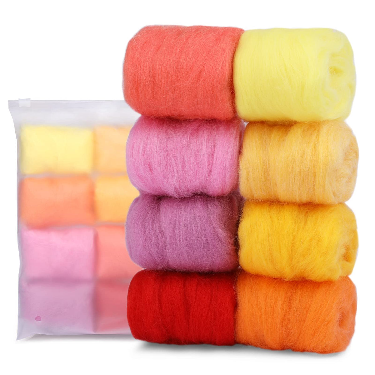Wonvoc Needle Felting Wool 2.82oz /80g, 8 Colors Wool Roving (Summer)
