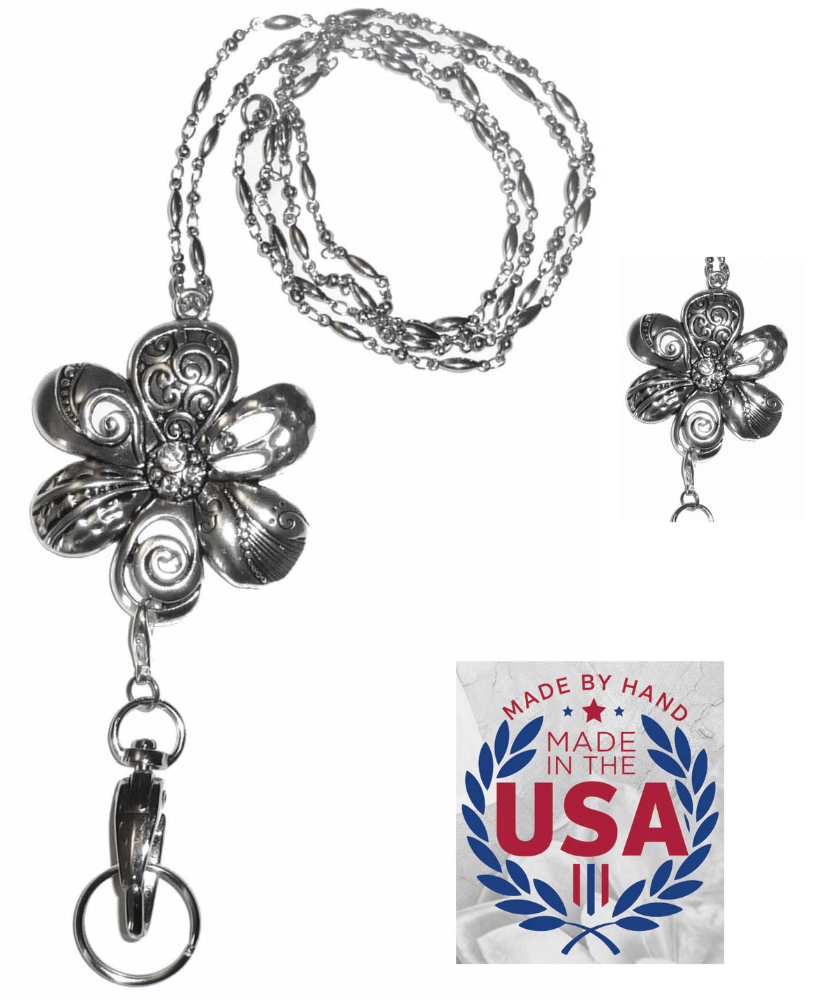 Hidden Hollow Beads Pendant Stainless Steel Strong Hand Made USA Women's 34 "Lanyard, ID Badge Card Holder Teacher Nurse Keys