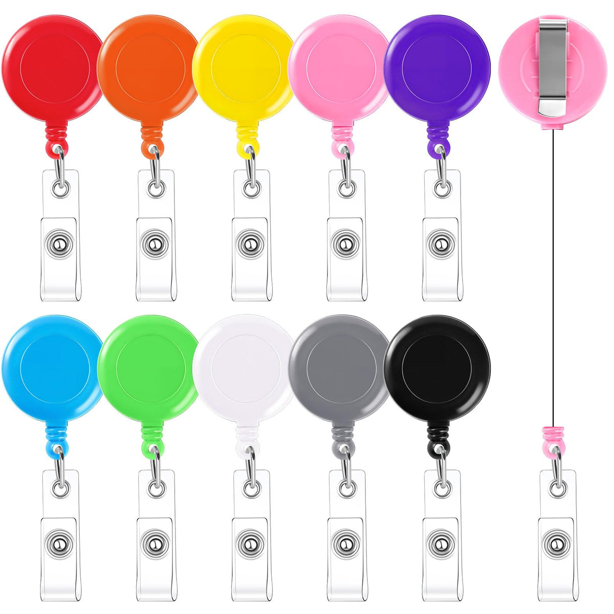 50 Pack Retractable Badge Reels with Swivel Alligator Clip, Clear