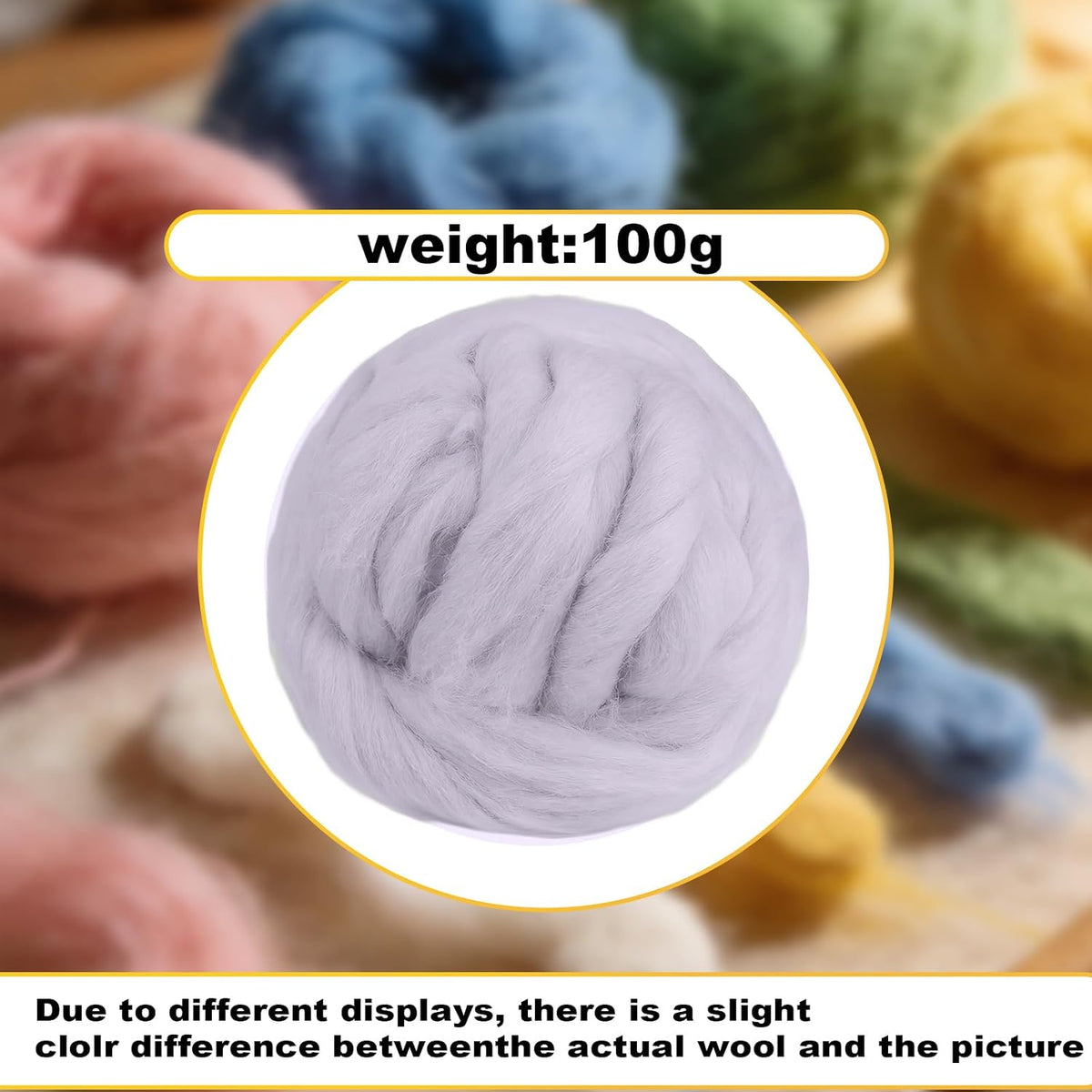 Wool Roving-3.5oz Needle Felting Wool, Soft Multi-Color Wool Fiber, Perfect Felting Wool Pure Wool, Chunky Yarn, for DIY Crafts, NeedleFelting Projects,and Artwork (Light Gray)