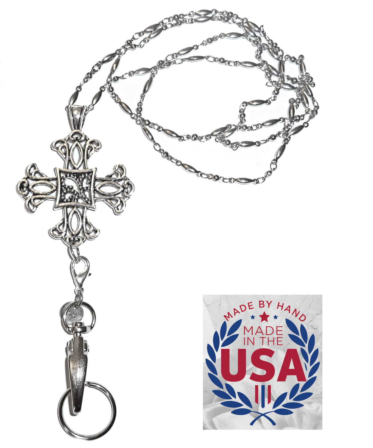 Hidden Hollow Beads Pendant Stainless Steel Strong Hand Made USA Women's 34 "Lanyard, ID Badge Card Holder Teacher Nurse Keys