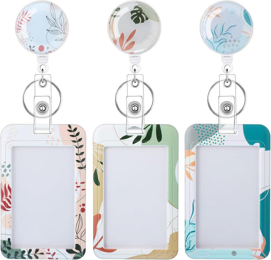 3 Pack Boho Id Badge Holder with Retractable Reel, Vertical ID Card Holder