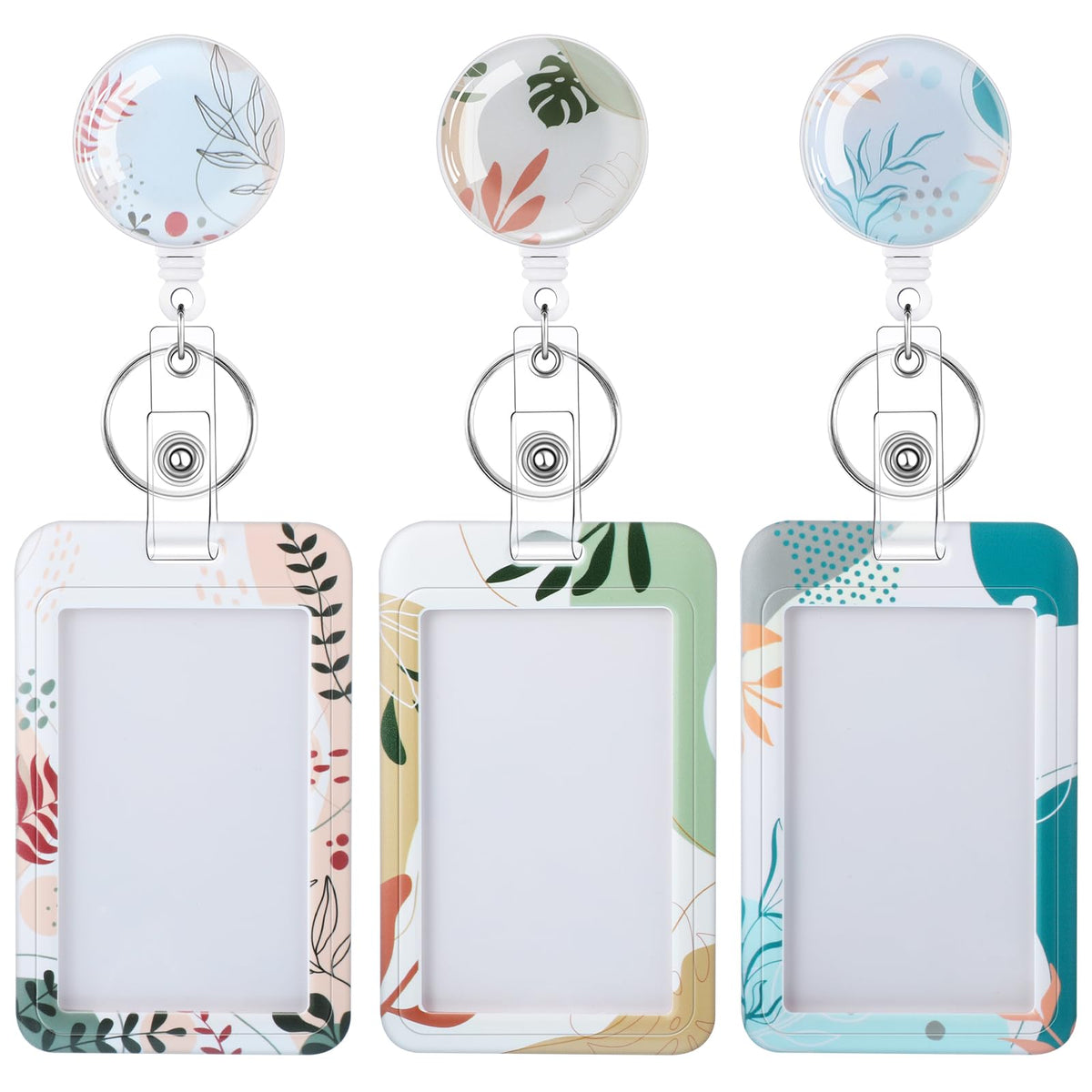3 Pack Boho Id Badge Holder with Retractable Reel, Vertical ID Card Holder