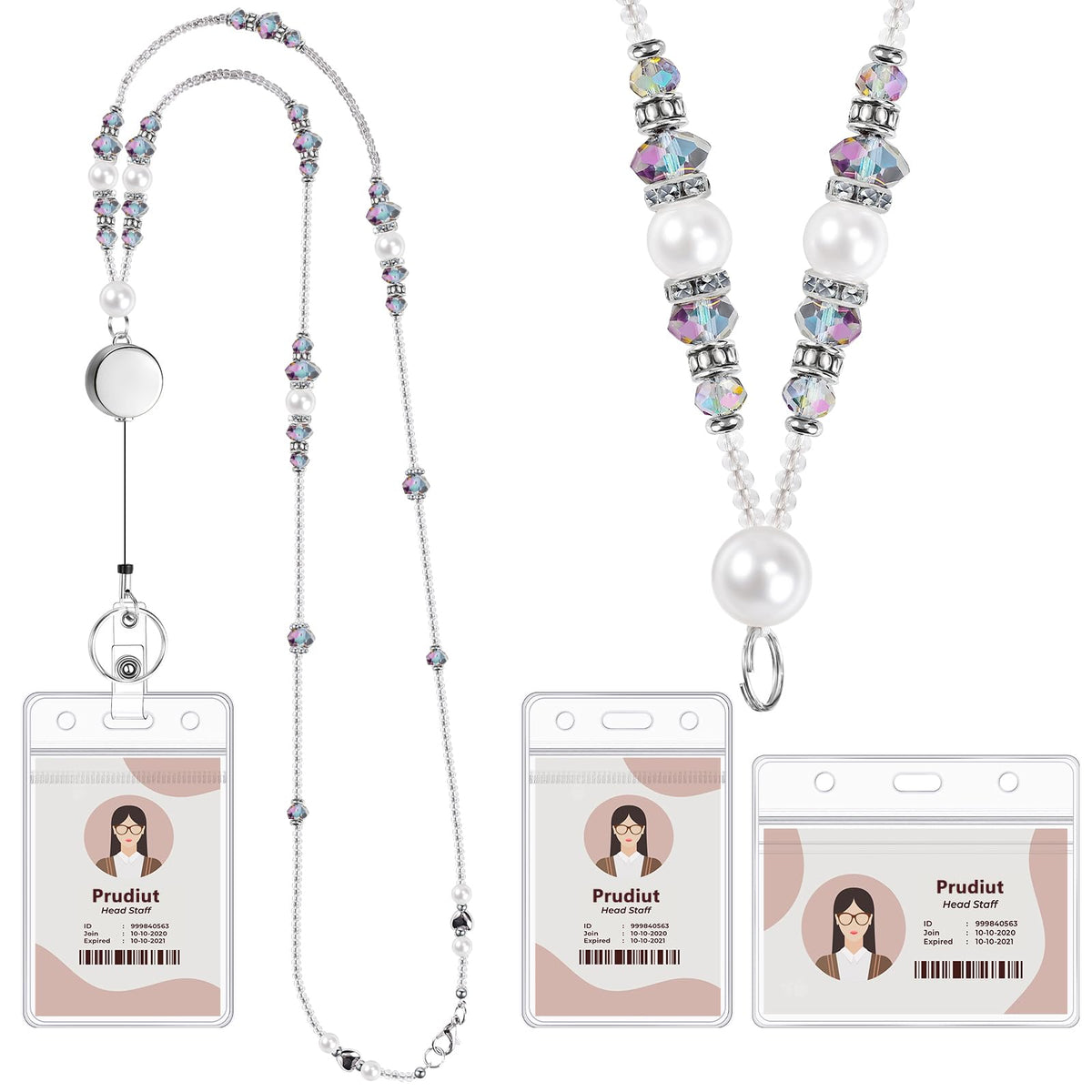 Beaded Teacher Lanyard with Retractable Badge Reel, Black