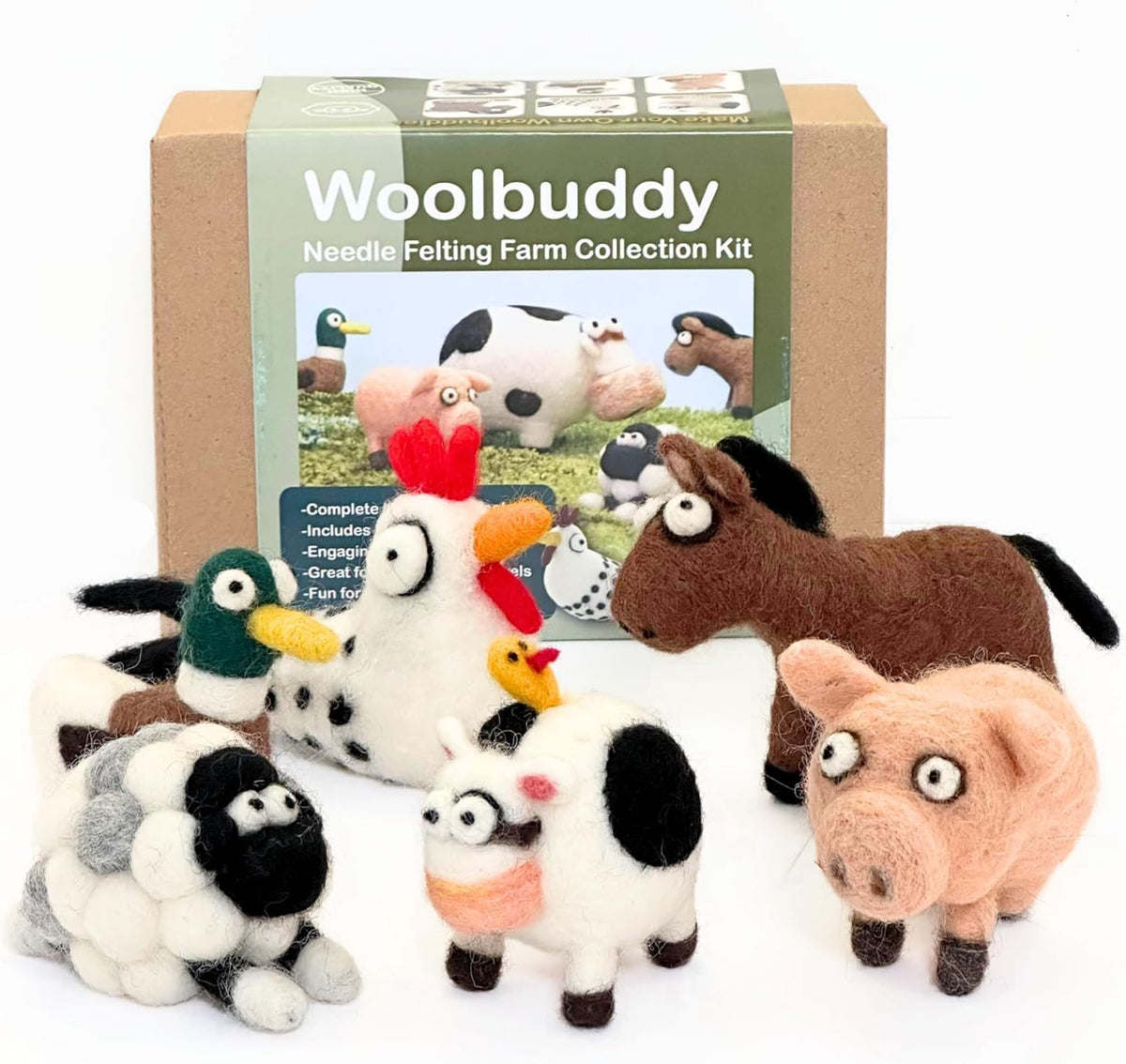 Woolbuddy Needle Felting Kit Beginner Set, 40 Colors, White Core Wool, Tool