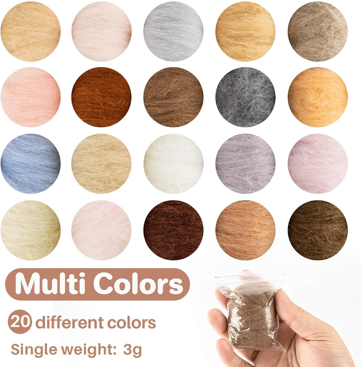Sukh 40Packs Felting Wool Roving - 20 Colors Needle Wool Felt for Craft