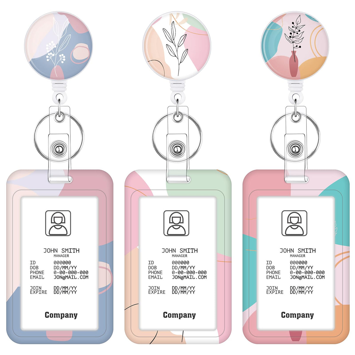 3 Pack Boho Id Badge Holder with Retractable Reel, Vertical ID Card Holder