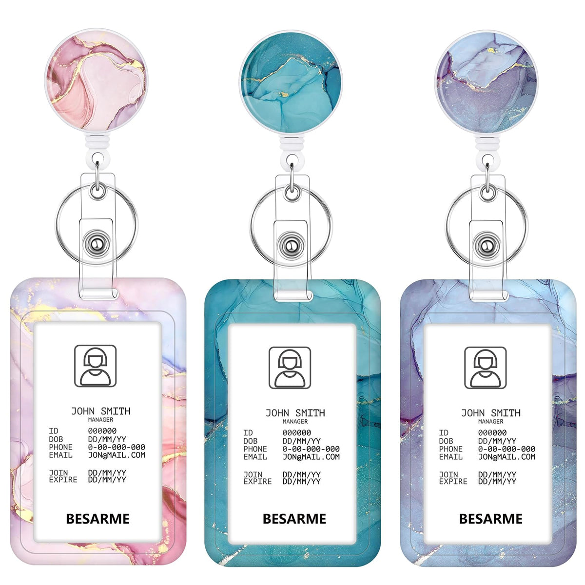 3 Pack Boho Id Badge Holder with Retractable Reel, Vertical ID Card Holder