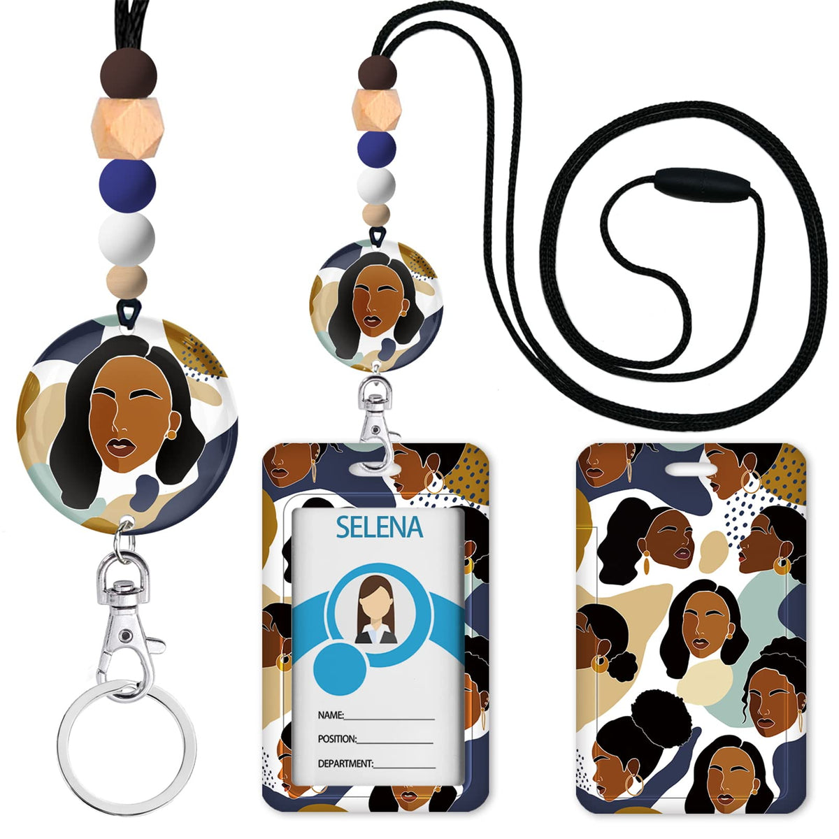 Teacher Lanyard for ID Badge,Breakaway Handmade Blue Daisy Flower