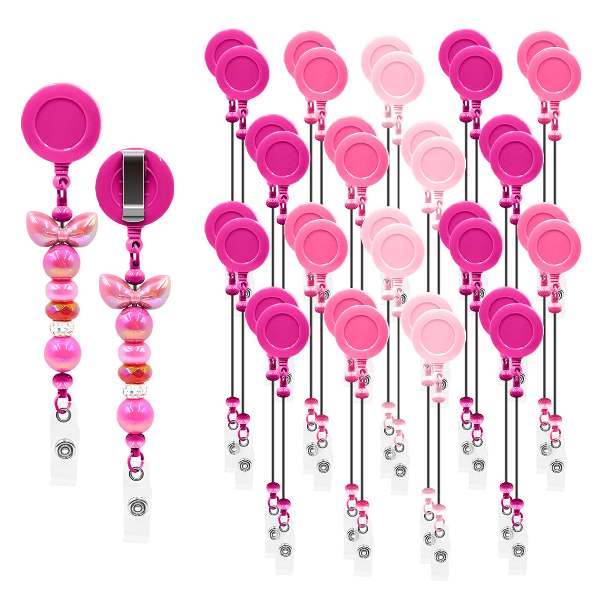15pcs Colorful Beadable Badge Reels Making Kits - Beaded Blank Bars Bulk - Retractable Badge Reel with Belt Clip for ID Name DIY Gift Beadable Items for Nurses, Teachers, Students, Office, Workers