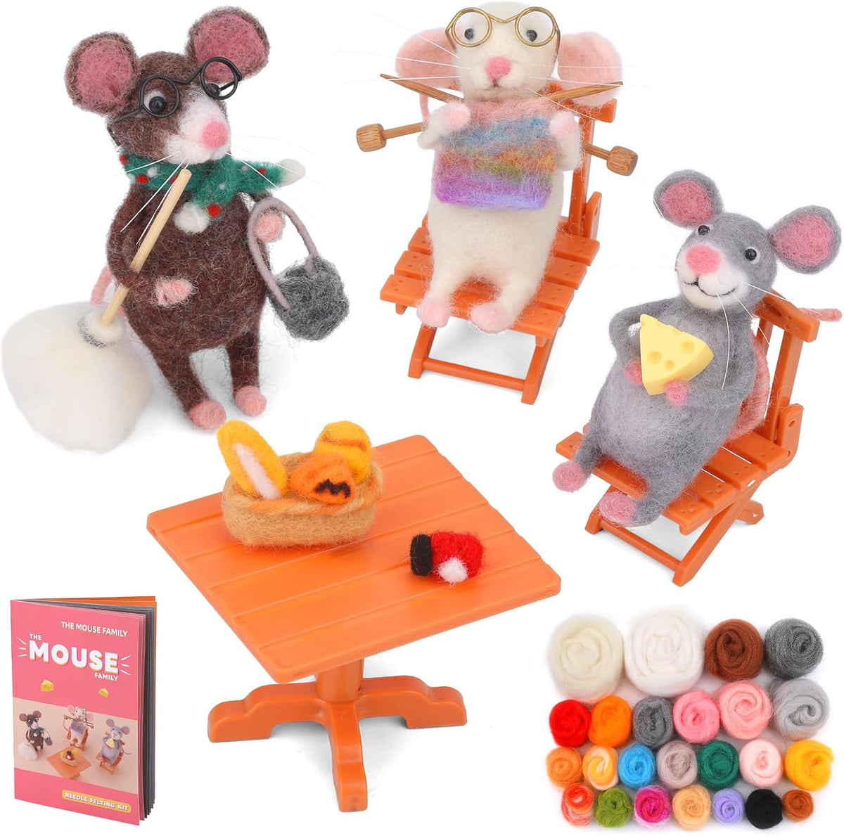 OEHPICC Mouse Family Needle Felting Kit,Needle Felting Starter Kit