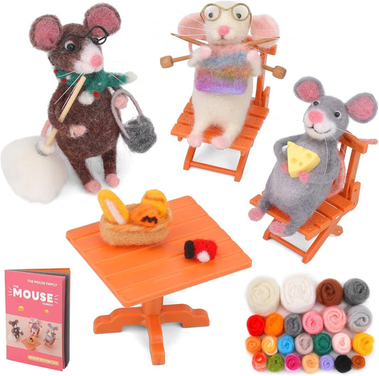 OEHPICC Mouse Family Needle Felting Kit,Needle Felting Starter Kit