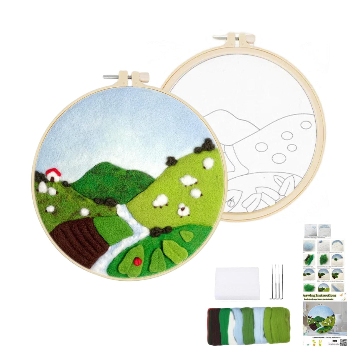 Wonafa DIY Wool Needle Felt Starter Kit, Beginner Needle Felt Kit with Wool Felt Bag, Felts Needles, Photo Frame, Foam Mat, Felts Cloth and Instructions for Home Decor, Art Crafts (K2)