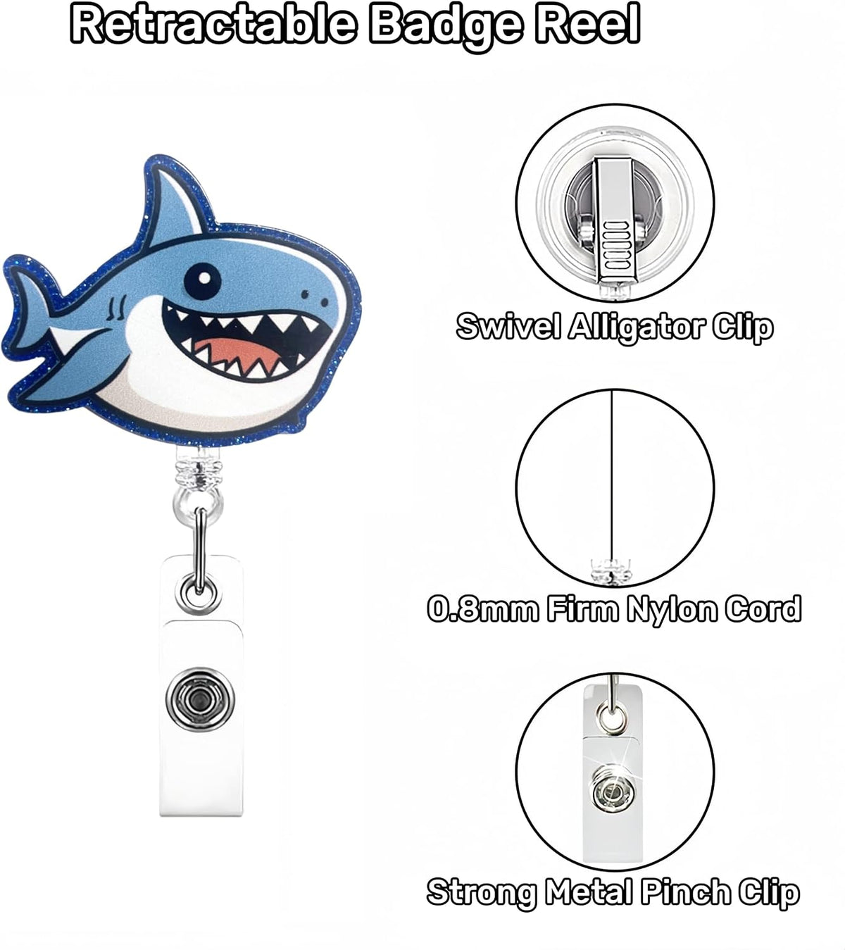 Retractable Badge Reel, Cute Badge Reels for Nurse Badge Holder with Alligator Clip for Doctor Teacher Shark