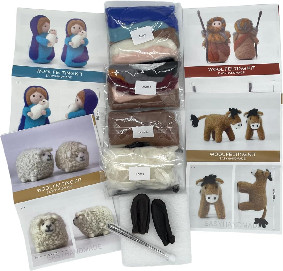 4 Pack Nativity Needle Felting Kit, Wool Crafts Christmas Gift For Beginner