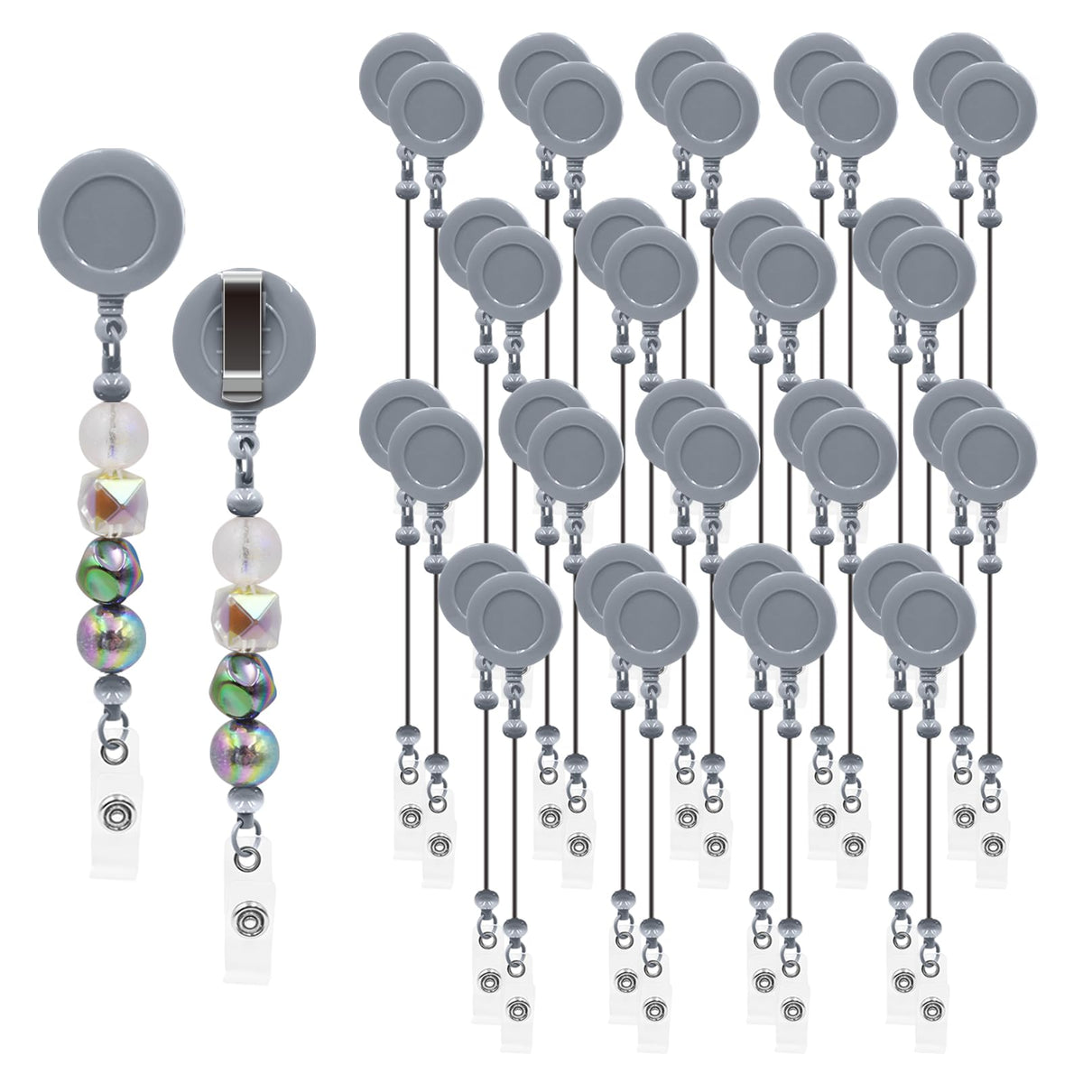 15pcs Colorful Beadable Badge Reels Making Kits - Beaded Blank Bars Bulk - Retractable Badge Reel with Belt Clip for ID Name DIY Gift Beadable Items for Nurses, Teachers, Students, Office, Workers