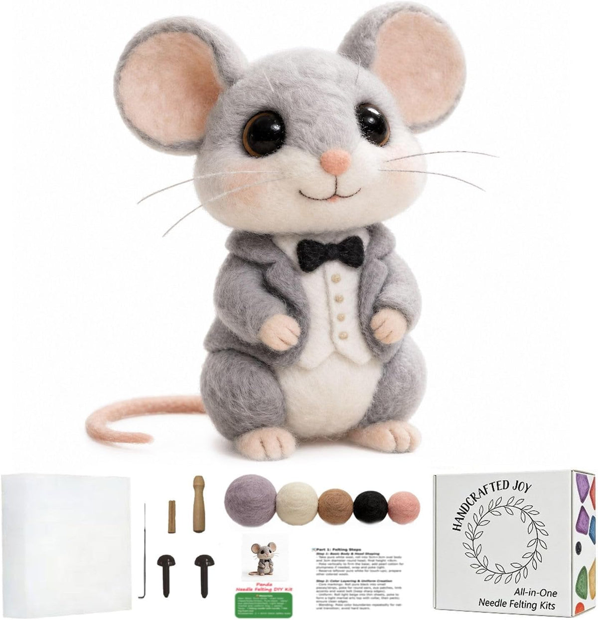 DIY Needle Felting Kit Black Cat in Rowing Boat – Needle Felting Starter Kit with Fiber Roving, Needles, Felting Pad & Instructions | Felted Cat Kit for Beginners Adults | Unique DIY Craft Gift