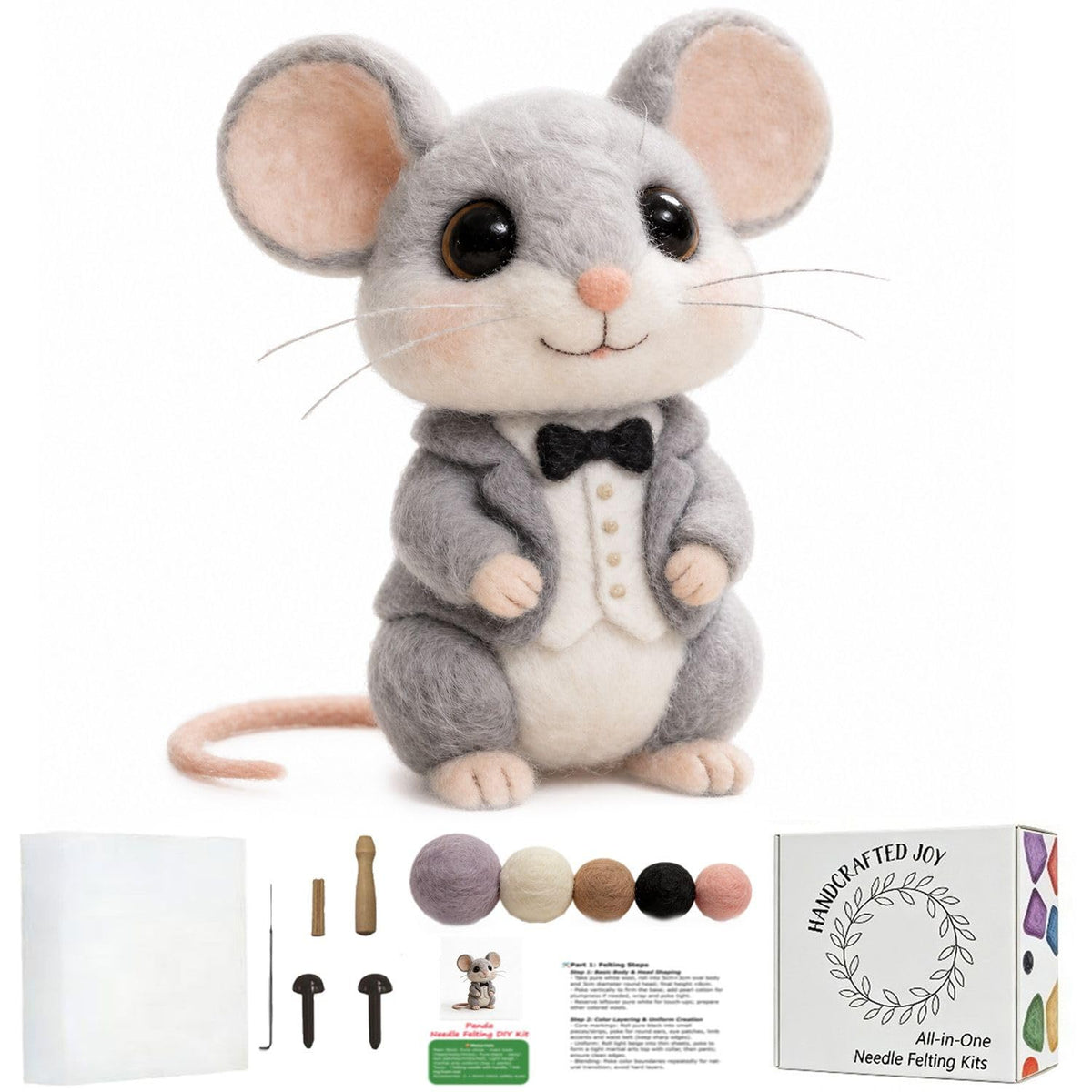 DIY Needle Felting Kit Black Cat in Rowing Boat – Needle Felting Starter Kit with Fiber Roving, Needles, Felting Pad & Instructions | Felted Cat Kit for Beginners Adults | Unique DIY Craft Gift