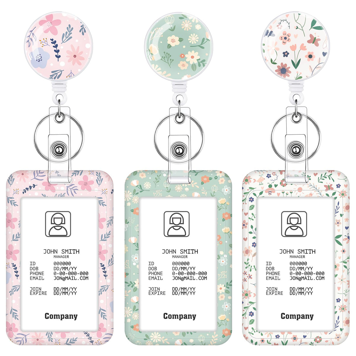 3 Pack Boho Id Badge Holder with Retractable Reel, Vertical ID Card Holder