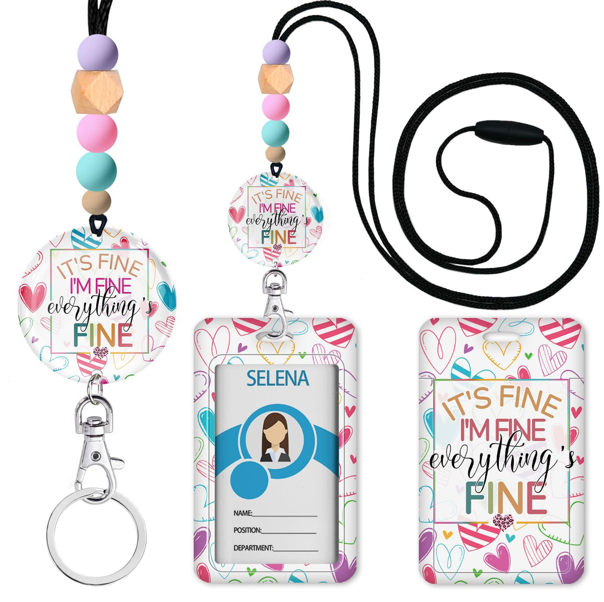 Teacher Lanyard for ID Badge,Breakaway Handmade Blue Daisy Flower
