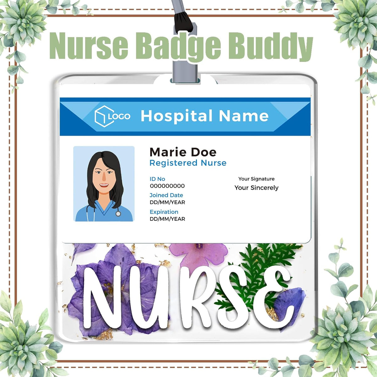 Custom Nurse Badge Personalized Name Pin, Purple, Nurse
