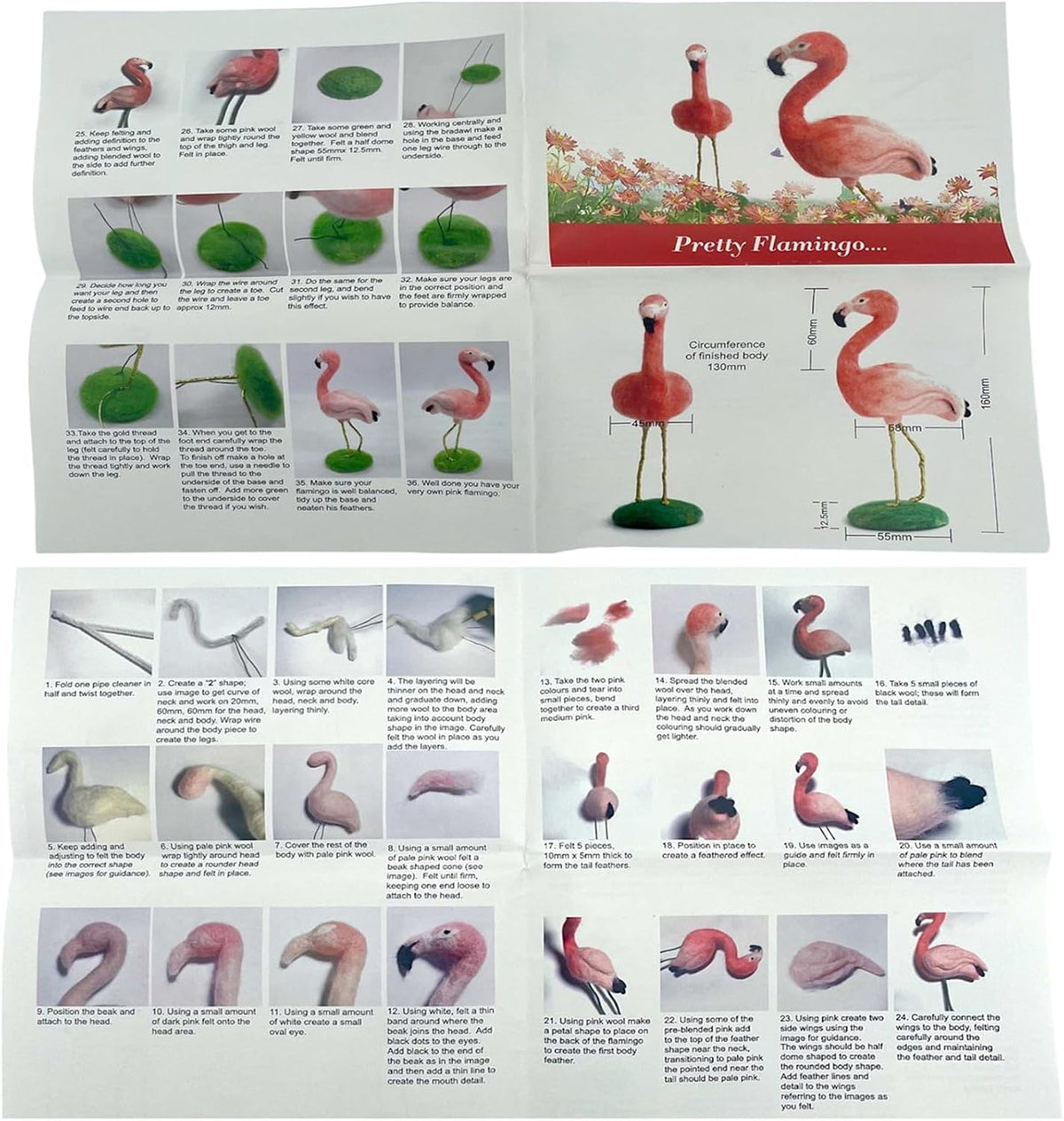 Flamingo Needle Felting Beginners Kit, Crafts Felt Works With Guidebook