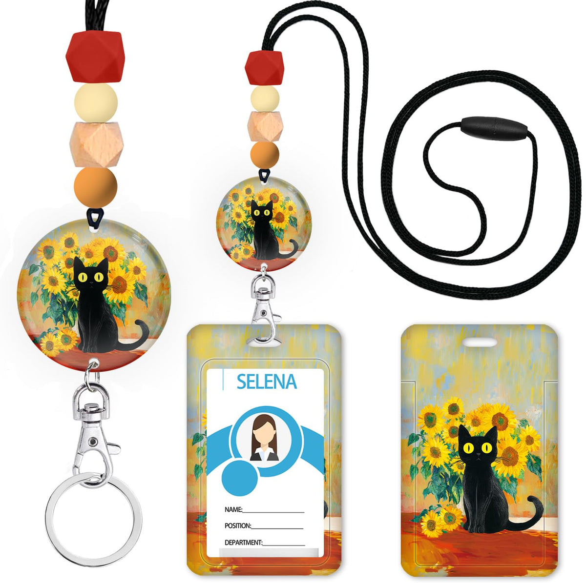 Teacher Lanyards for ID Badges, Breakaway, Handmade, Flower