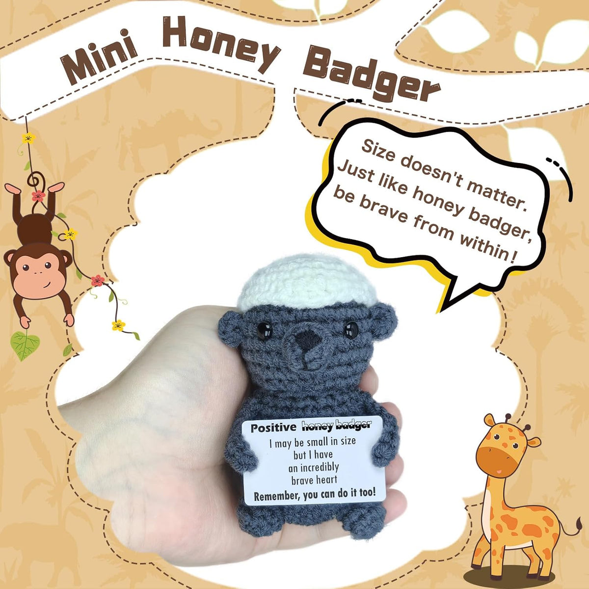 Crochet Honey Badger Positive Affirmation Brave Gift - Funny Inspirational Mini Animal Theme Desk Decor, Graduation Encouragement Present for Son Daughter Student Graduate, Daily affirmation Gifts