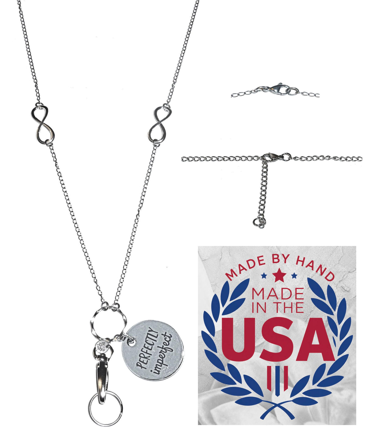 Hidden Hollow Beads Charm Stainless Steel Strong Hand Made USA Women's 34 "Lanyard, ID Badge Card Holder Teacher Nurse Keys