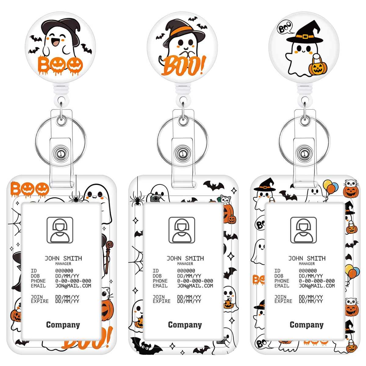 3 Pack Boho Id Badge Holder with Retractable Reel, Vertical ID Card Holder