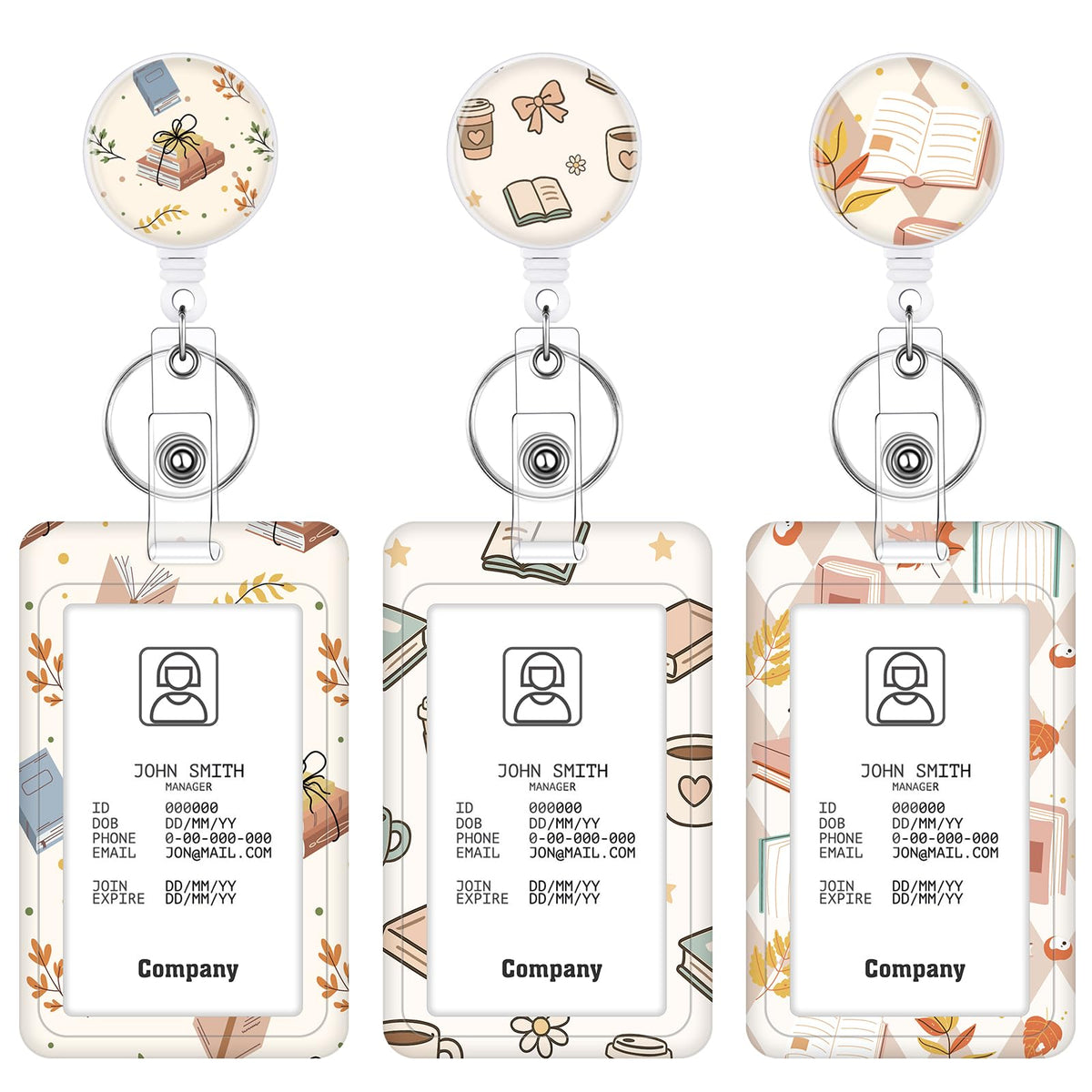 3 Pack Boho Id Badge Holder with Retractable Reel, Vertical ID Card Holder