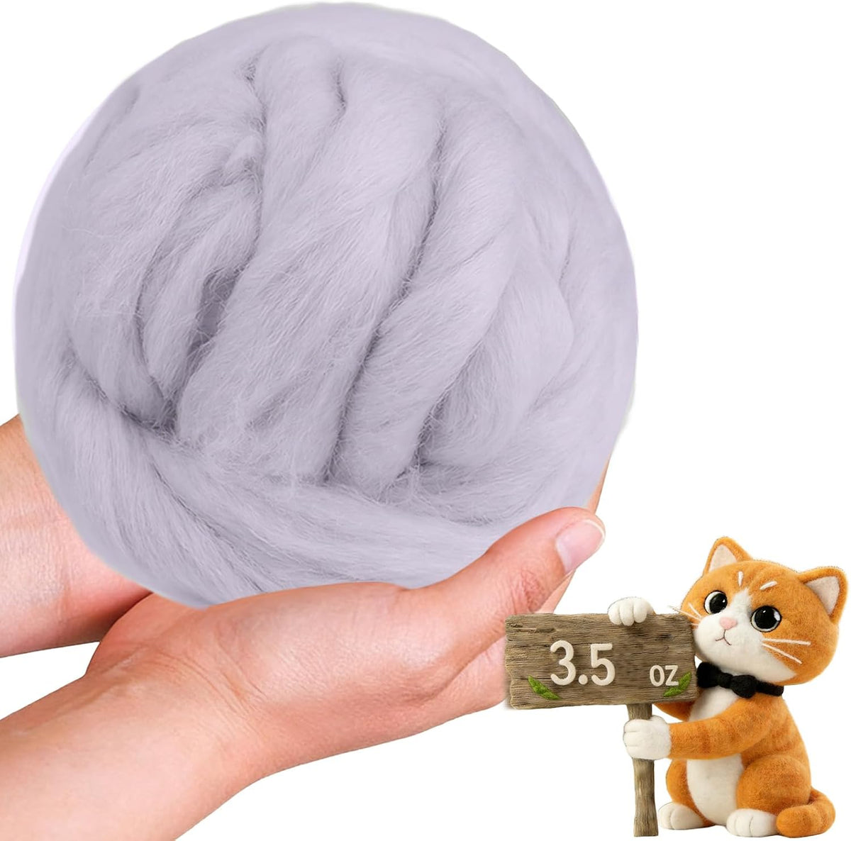 Wool Roving-3.5oz Needle Felting Wool, Soft Multi-Color Wool Fiber, Perfect Felting Wool Pure Wool, Chunky Yarn, for DIY Crafts, NeedleFelting Projects,and Artwork (Light Gray)