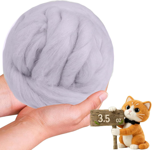 Wool Roving-3.5oz Needle Felting Wool, Soft Multi-Color Wool Fiber, Perfect Felting Wool Pure Wool, Chunky Yarn, for DIY Crafts, NeedleFelting Projects,and Artwork (Light Gray)