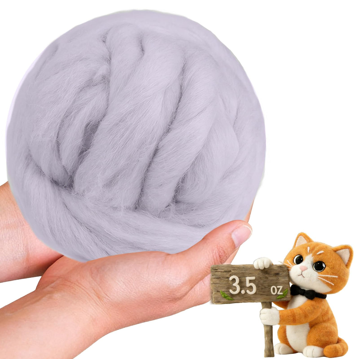 Wool Roving-3.5oz Needle Felting Wool, Soft Multi-Color Wool Fiber, Perfect Felting Wool Pure Wool, Chunky Yarn, for DIY Crafts, NeedleFelting Projects,and Artwork (Light Gray)