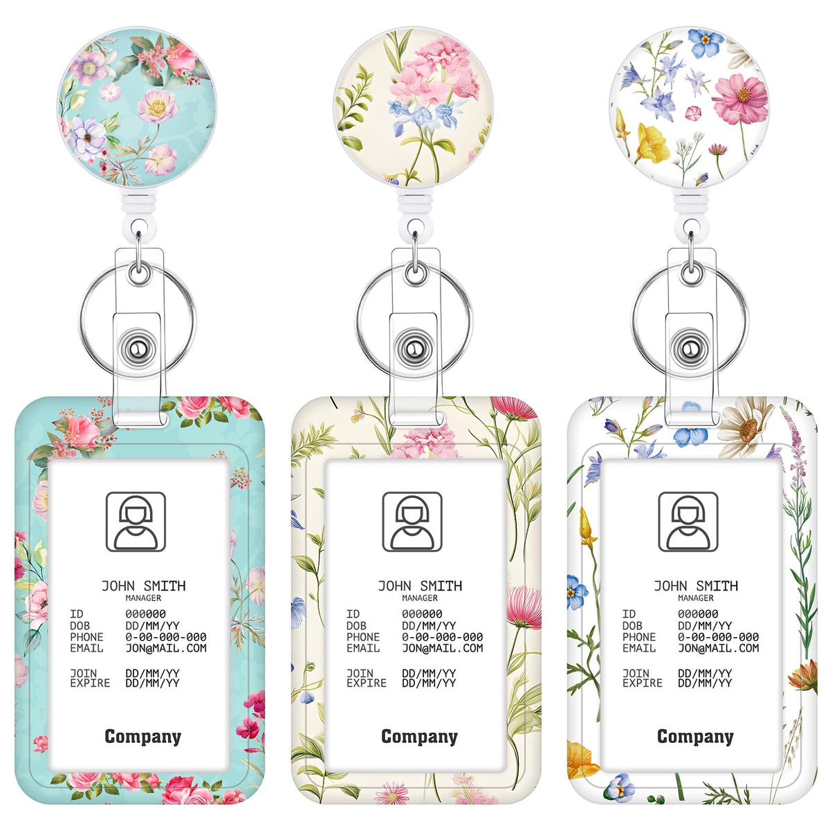 3 Pack Boho Id Badge Holder with Retractable Reel, Vertical ID Card Holder