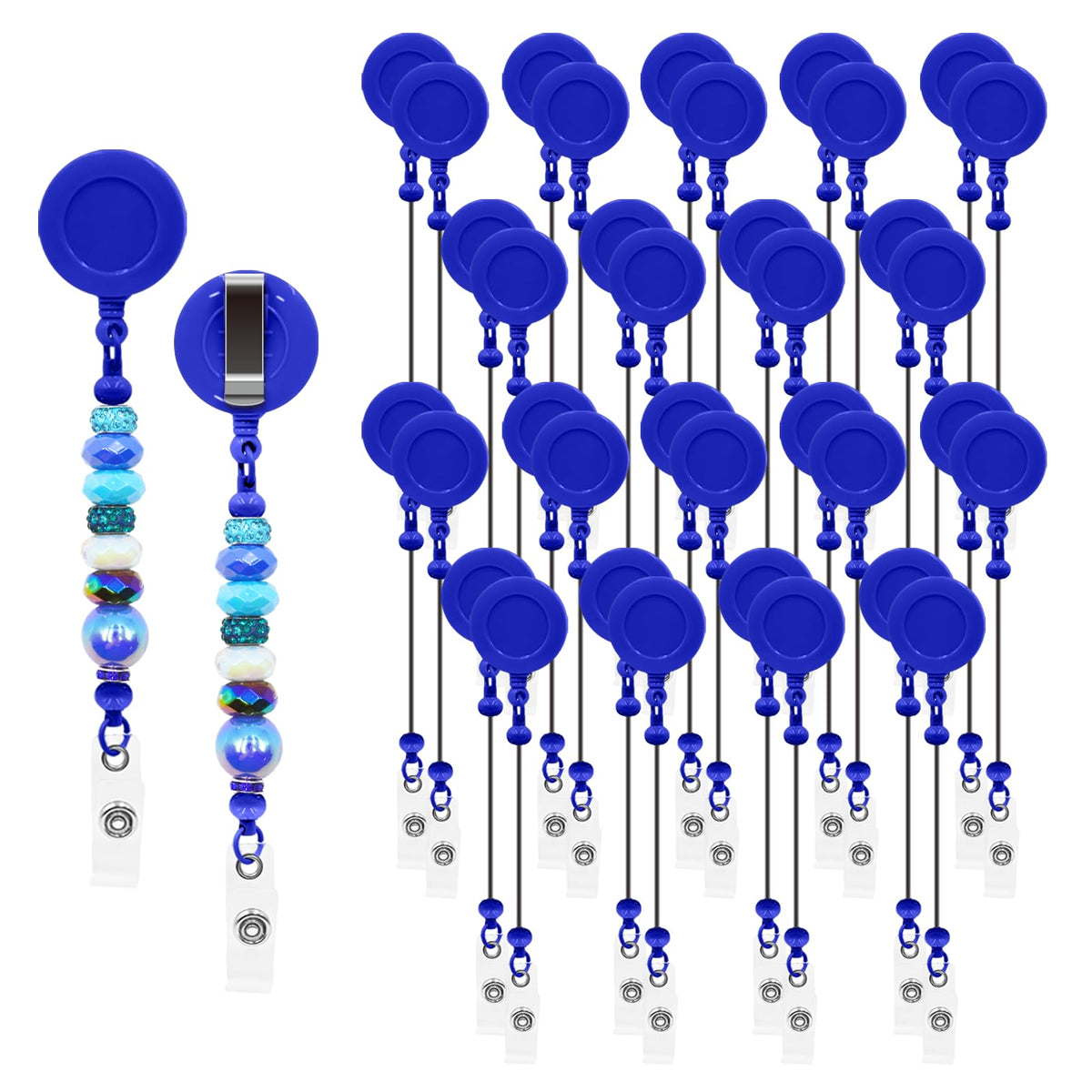 15pcs Colorful Beadable Badge Reels Making Kits - Beaded Blank Bars Bulk - Retractable Badge Reel with Belt Clip for ID Name DIY Gift Beadable Items for Nurses, Teachers, Students, Office, Workers