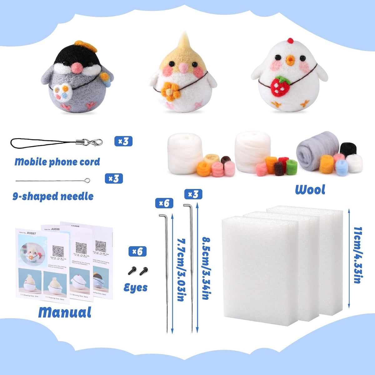 SOCNITC 3 Pcs Animal Needle Felting Starter Kit with Needle Felting Tools