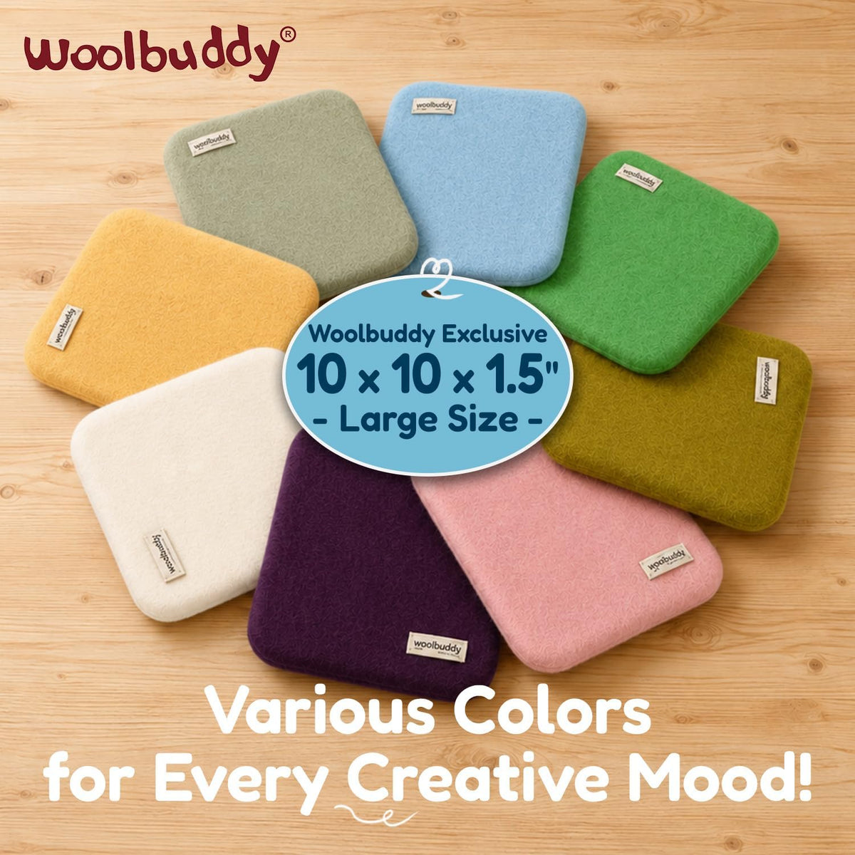 Woolbuddy Needle Felting Mat 10 x 10 x 1.5 Inch (Olive), Pure Wool Felt Pad