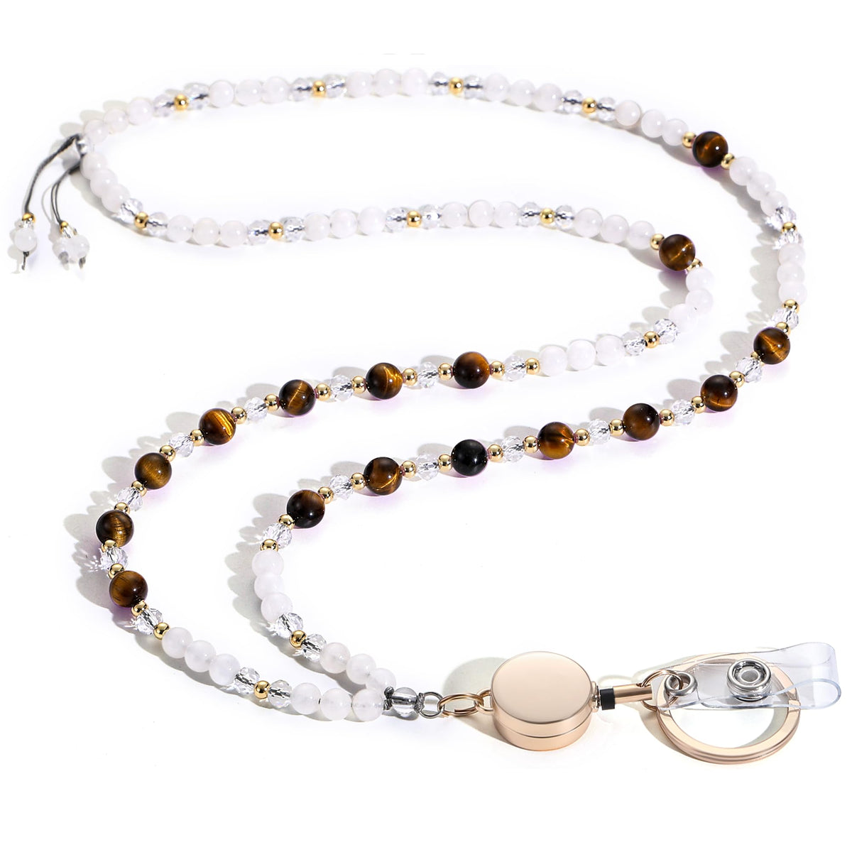 Natural Stone Beaded Lanyards for ID Badges and Keys, Morganite