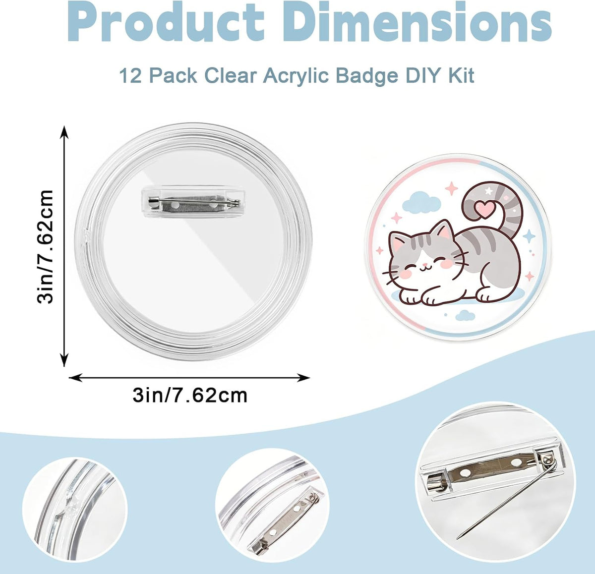12 Pack 3 Inch Clear Acrylic Blank Button Pins for DIY Badges