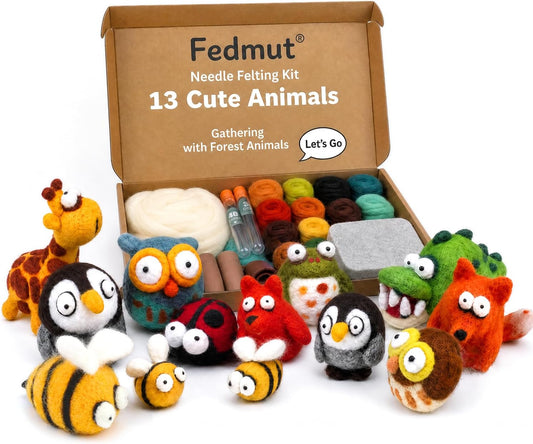 Fedmut Needle Felting Wool Kit Felting Kit, 13 Cute Animals Tools Supplies
