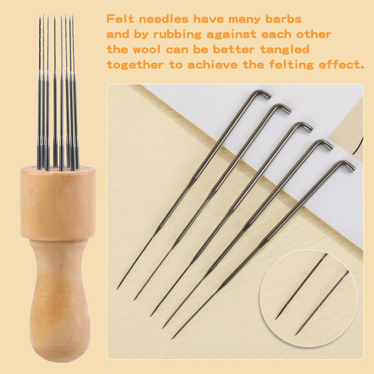 Mayboos Felting Needle Tools with Eight Felting Needles Wooden Handle