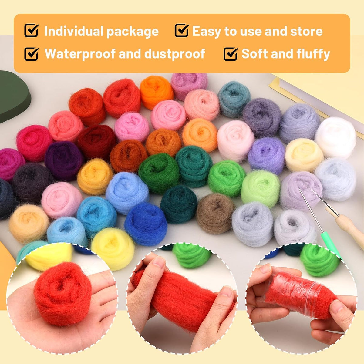 SOCNITC 45 Colors Needle Felting Kits Needle Felting Supplies with Tools